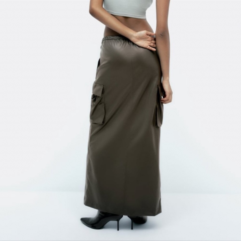 NWT ZARA FAUX LEATHER CARGO SKIRT ANTHRACITE GREY - Picture 4 of 8